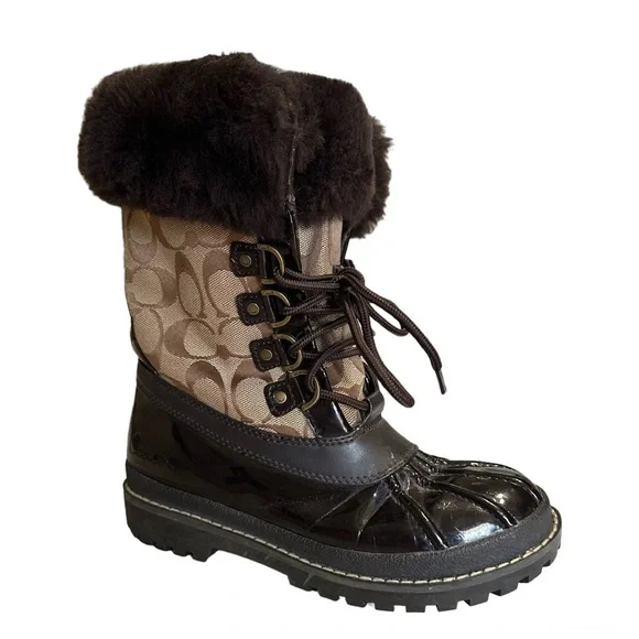 Coach Leonora Women’s Brown Winter Boots Furry Lining - Picture 5 of 14